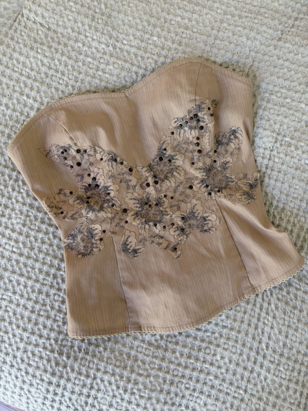 Y2K Cream and Beige Women’s Corset Strapless Top